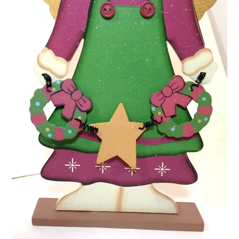 Vintage Wooden Angel Christmas Decoration 11.5